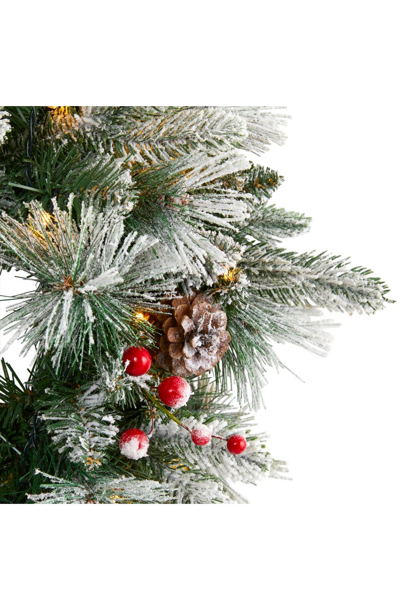 NEARLY NATURAL 20-in Flocked Mixed Pine Artificial Christmas Wreath with 50 LED Lights, Pine Cones and Berries, Alternate, color, Green