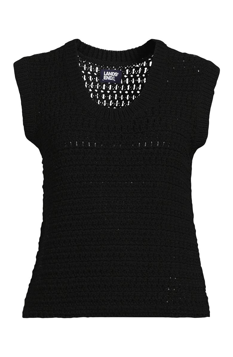 Lands' End Blend Texture U Neck Vest Sweater, Alternate, color, Black
