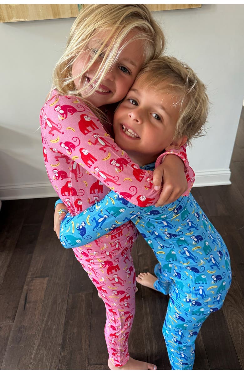 Clover Baby & Kids Long Sleeve Pajama Set - Monkeying Around Blue, Alternate, color, Monkeying Around Blue