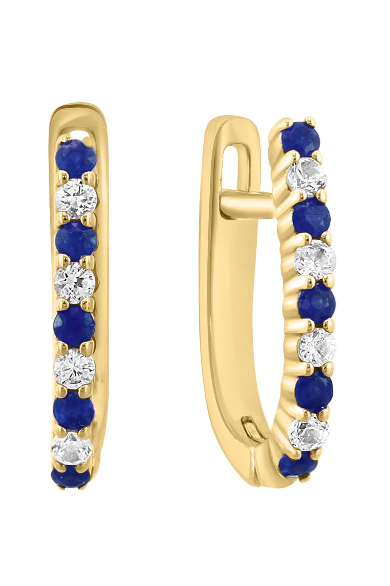 14k Gold Plated Sapphire Hoop Earrings, Main, color, BLUE