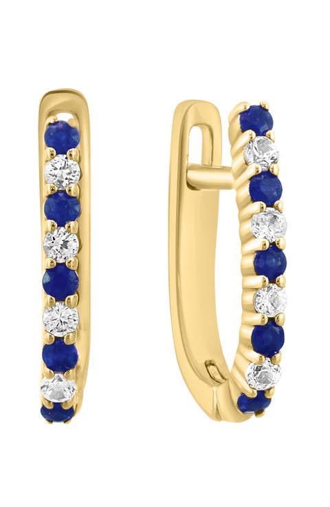 14k Gold Plated Sapphire Hoop Earrings