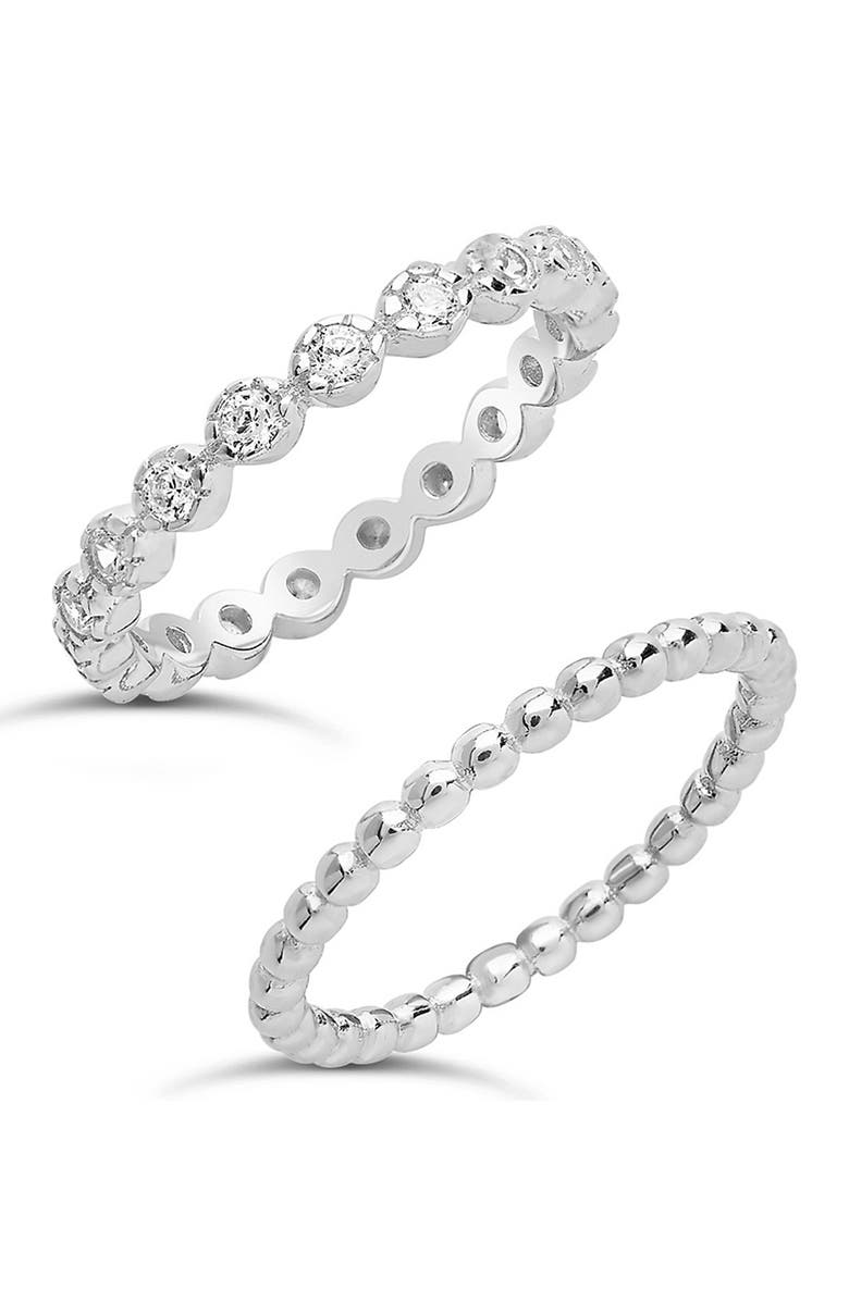 Sterling Forever Sterling Silver Stone & Beaded Band Ring - Set of 2, Alternate, color,
