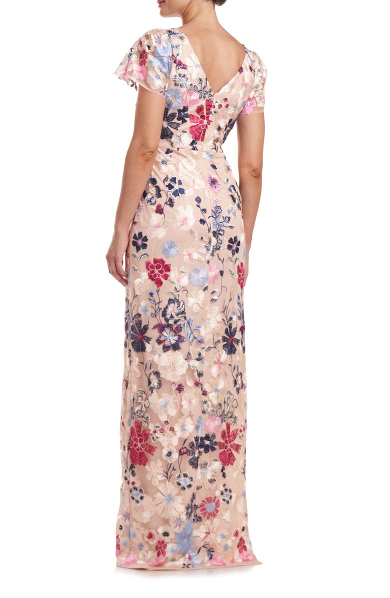 JS Collections Magnolia Floral Embroidery Gown, Alternate, color, Rose Gold Multi