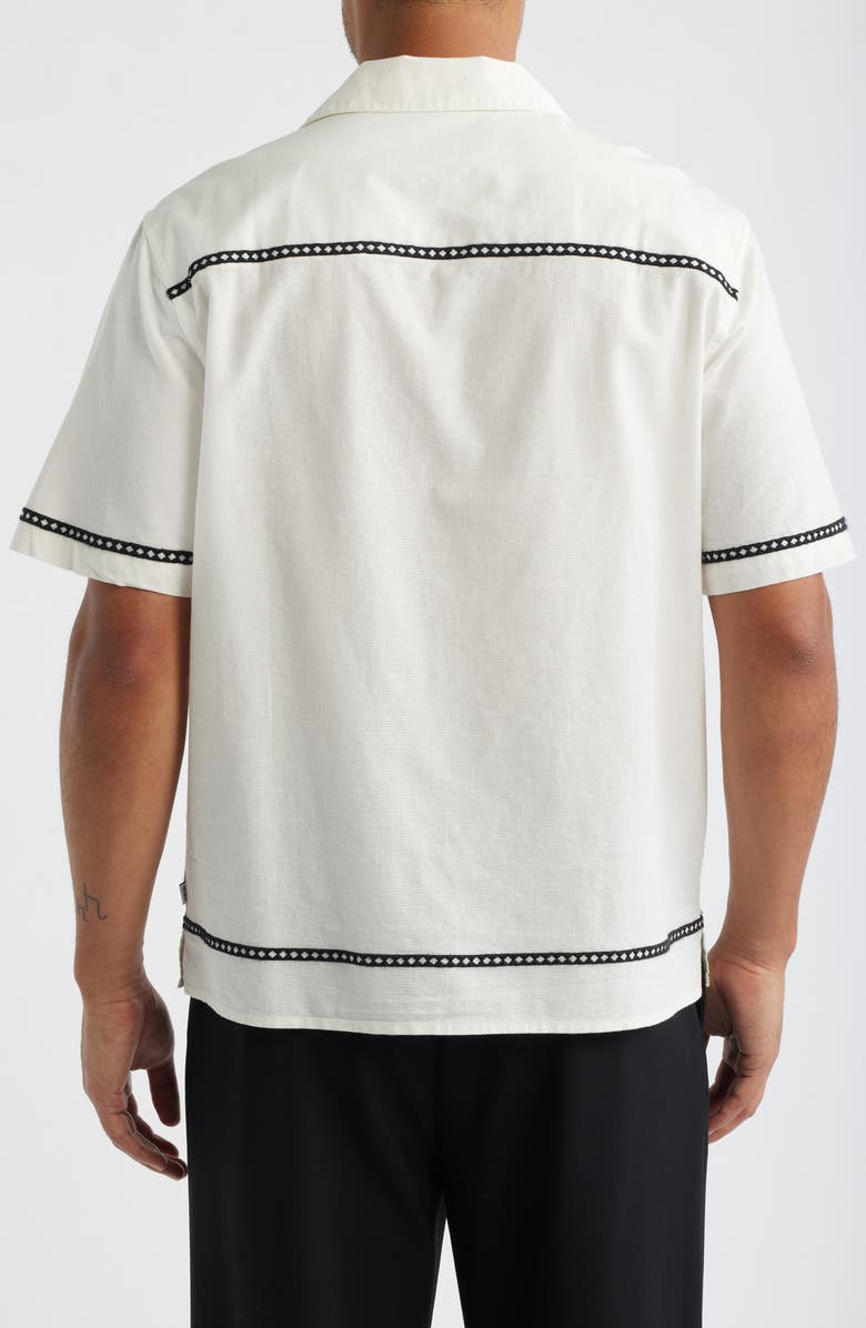 Wax London Didcot Embroidered Short Sleeve Cotton & Linen Button-Up Shirt, Alternate, color, Ecru / Washed Black