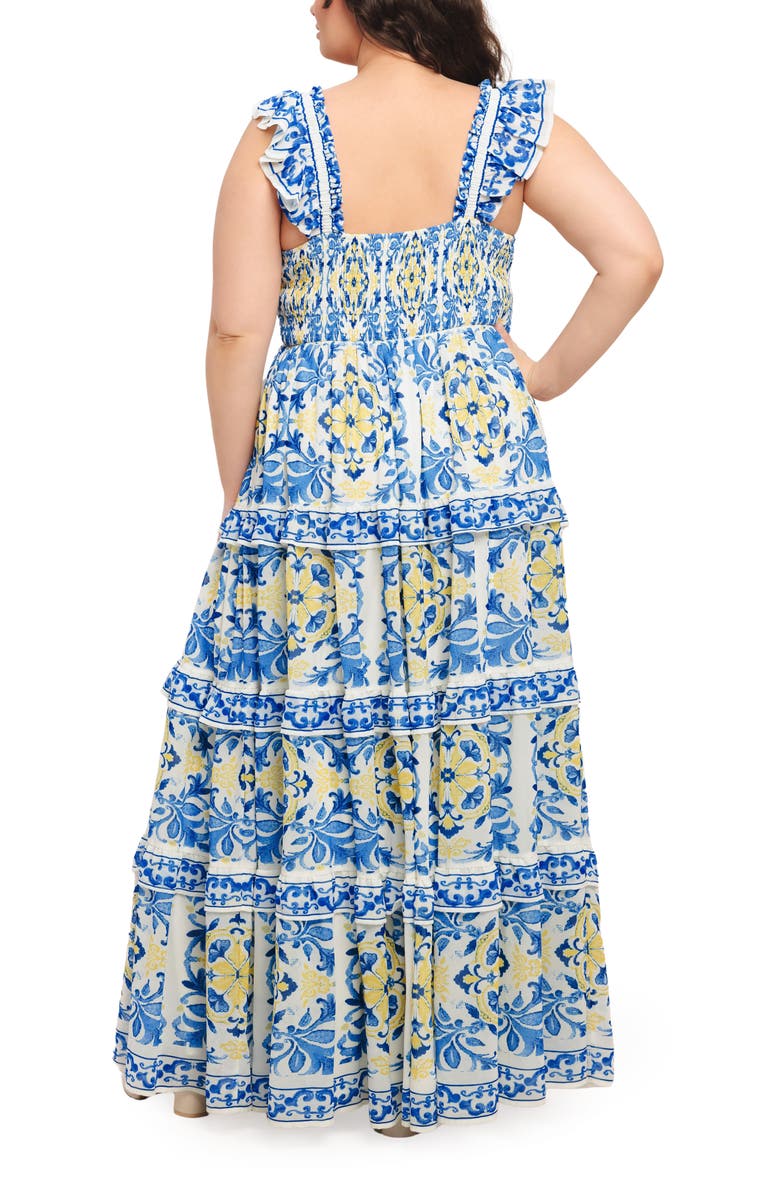 FLYING TOMATO Ruffle Strap Tiered Maxi Dress, Alternate, color, Off White Blue