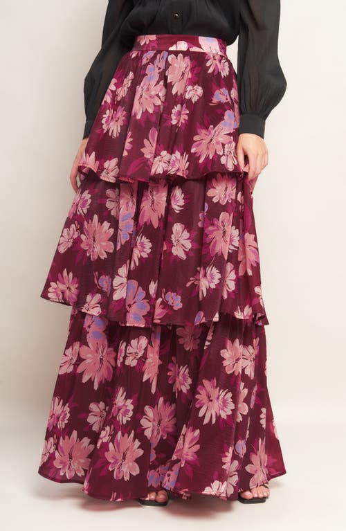 Flying Tomato Floral Layered Maxi Skirt In Burgundy