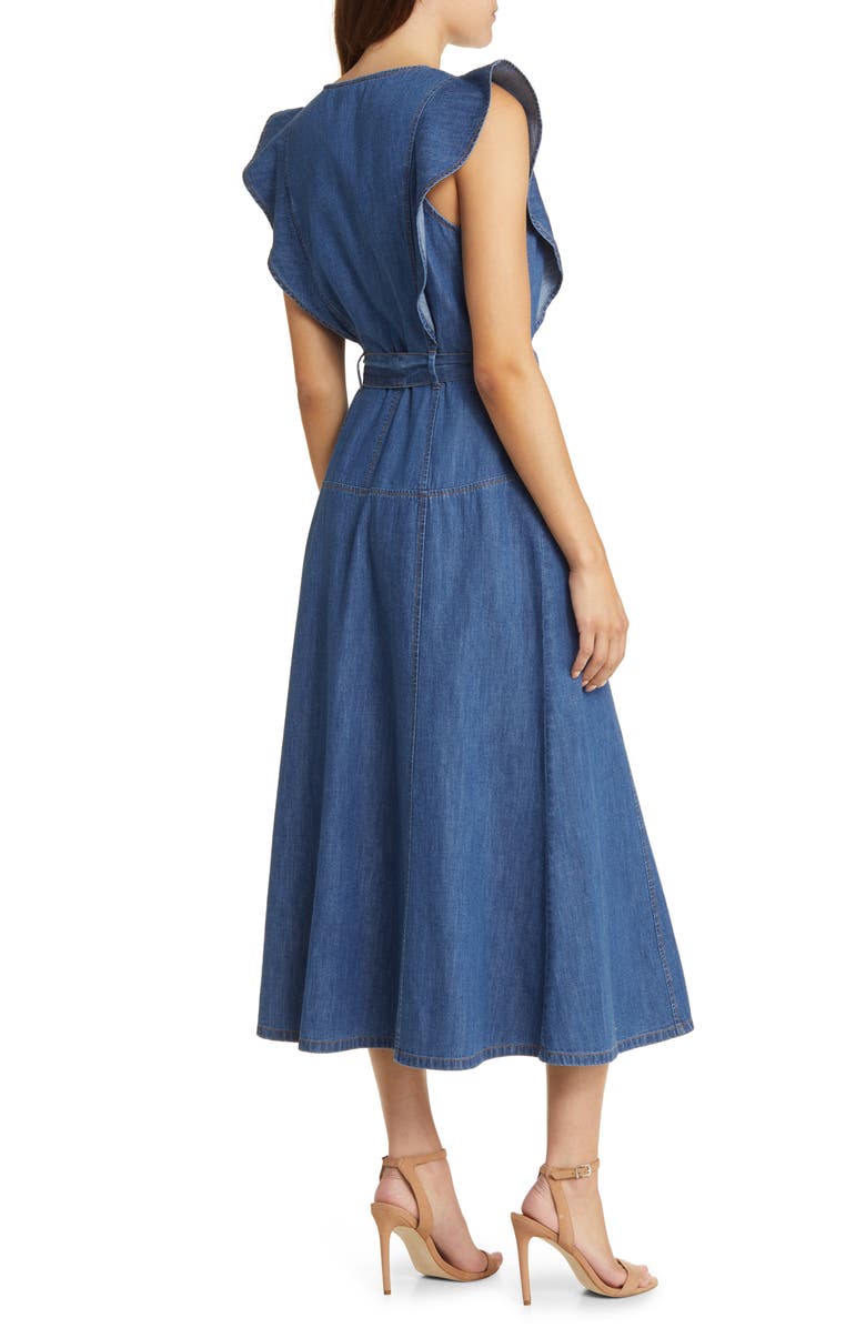 Du Paradis Tie Waist Denim A-Line Midi Dress, Alternate, color, 