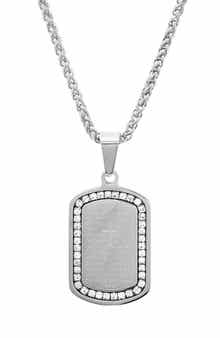 Men's Stainless Steel Cubic Zirconia Lord's Prayer Tag Pendant Necklace