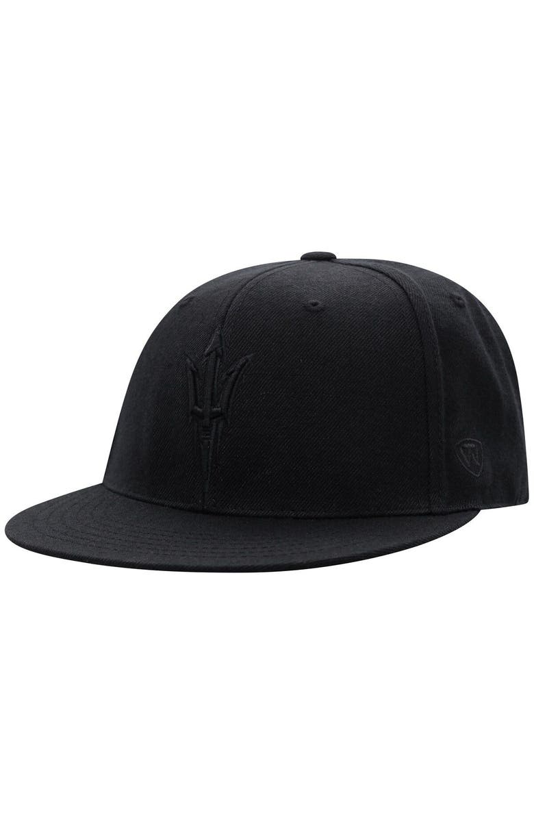 TOP OF THE WORLD Men's Top of the World Arizona State Sun Devils Black On Black Fitted Hat, Main, color, 