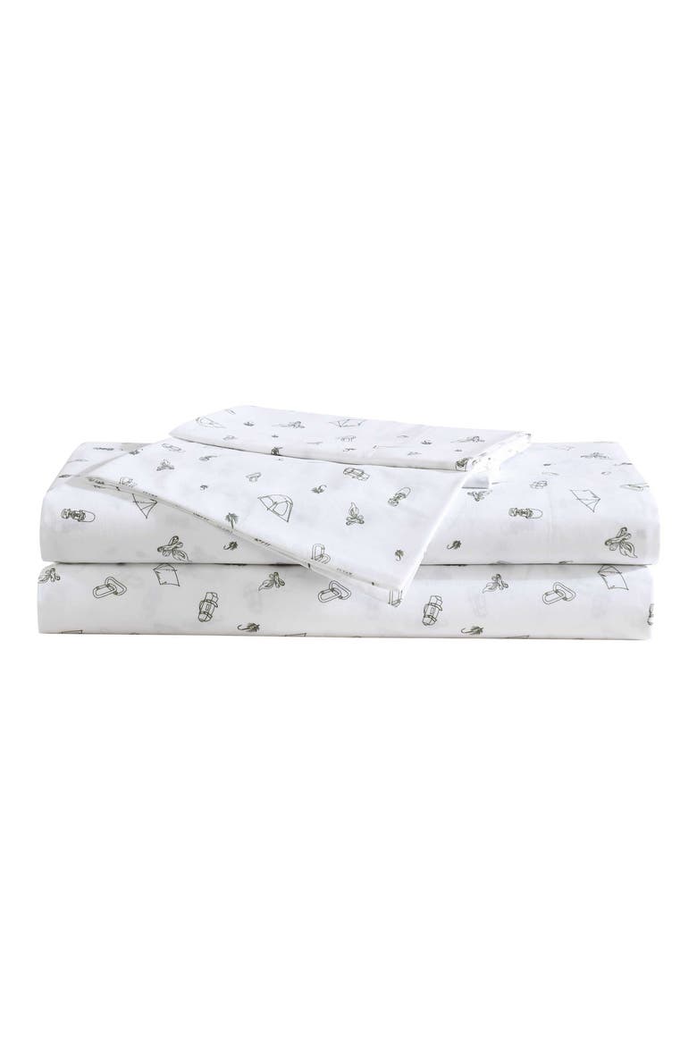 Camp 200 Thread Count Cotton Percale Twin Sheet Set, Main, color, DARK GREEN