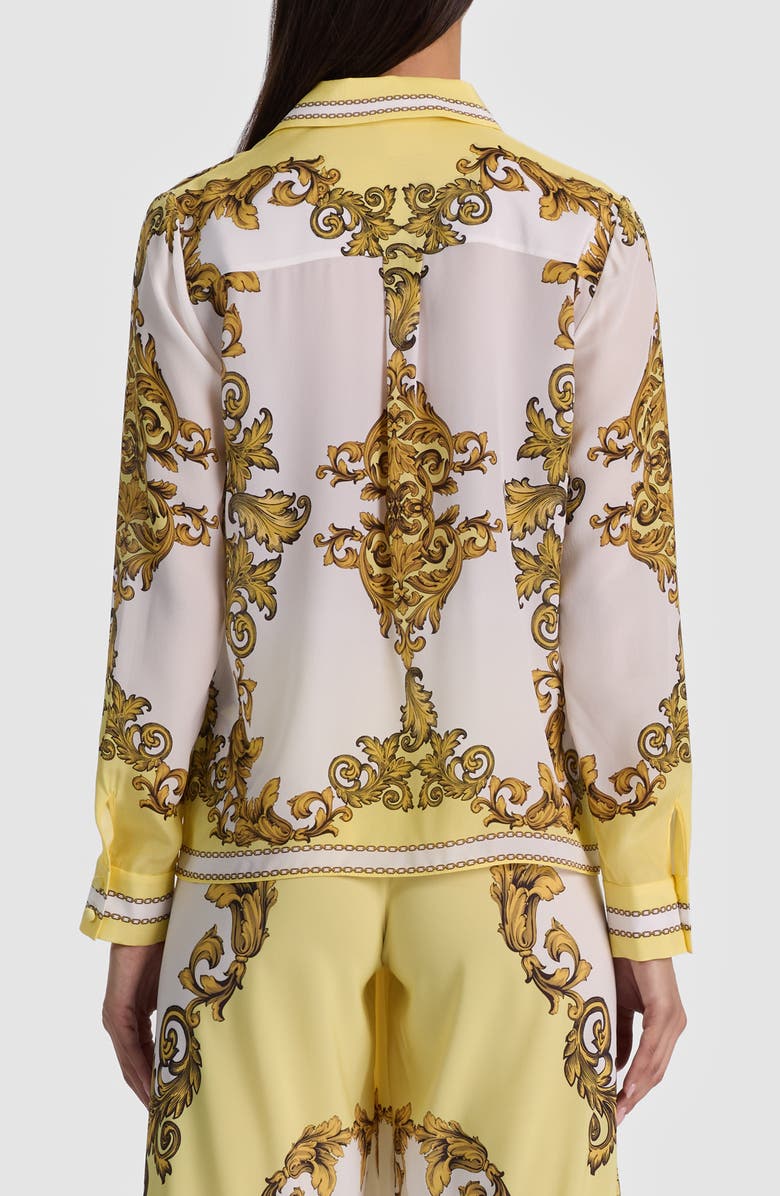 Alice + Olivia Willa Print Silk Button-Up Shirt, Alternate, color, Golden Coast