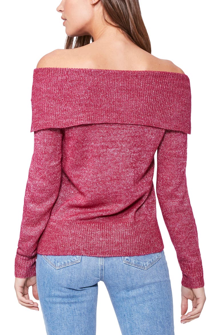 Izabella Metallic Mélange Off the Shoulder Sweater, Alternate, color, BRIGHT PINK W/ SILVER