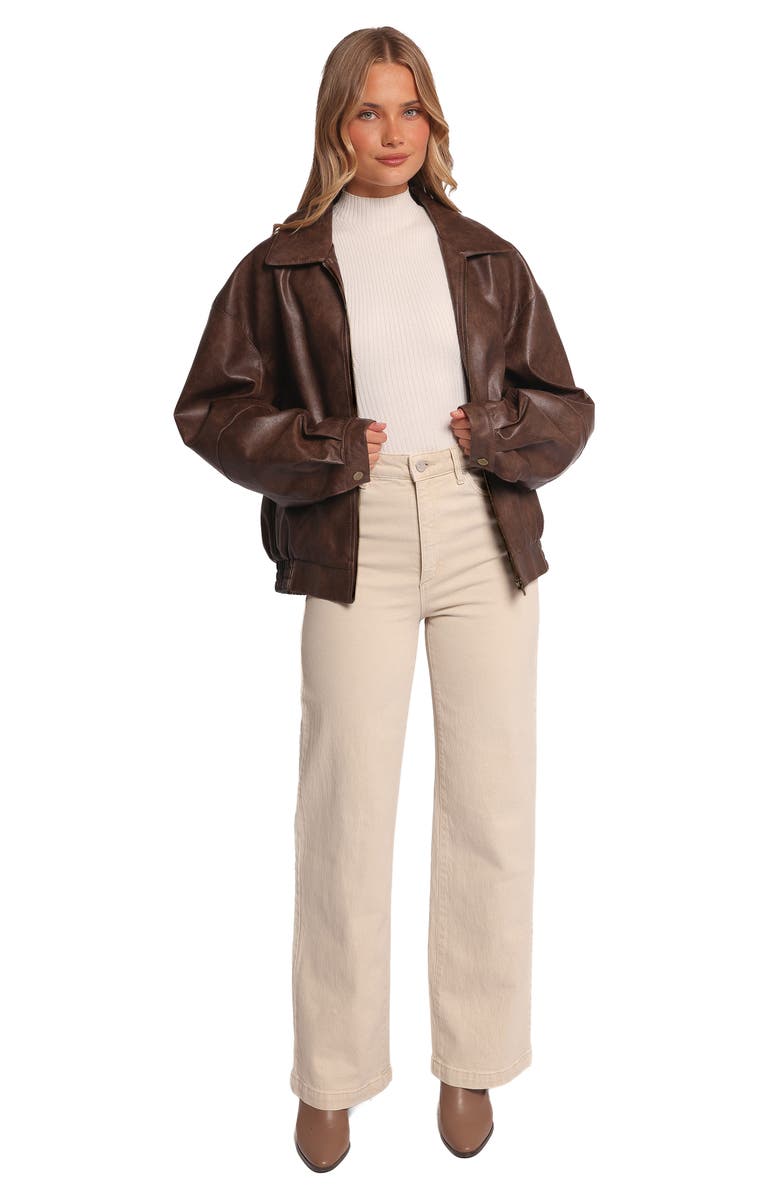 Petal & Pup Zoe Faux Leather Bomber Jacket, Alternate, color, Brown