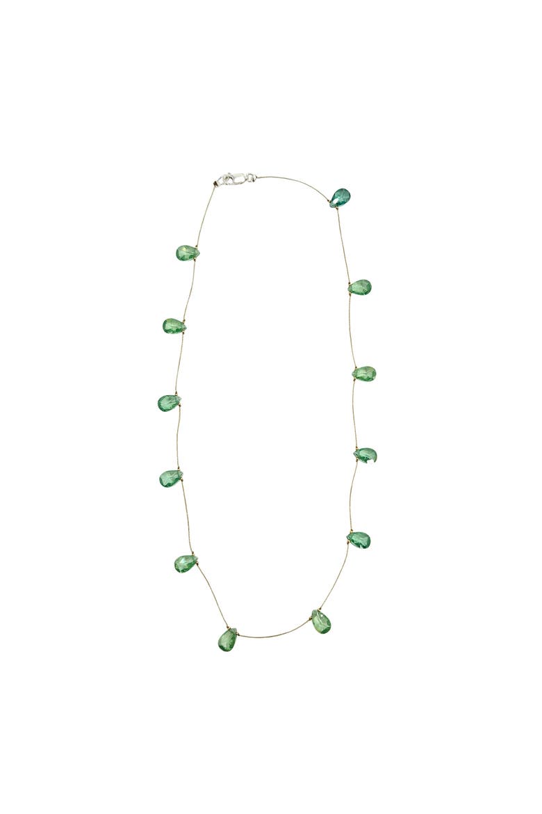 Faceted Teardrop Gemstone Station Necklace, Alternate, color, light-green