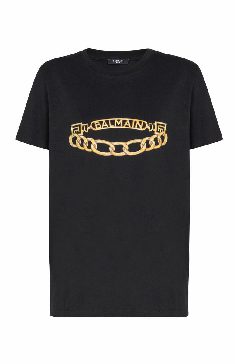 Balmain Short-Sleeved Balmain Chain Print T-Shirt, Alternate, color, Black