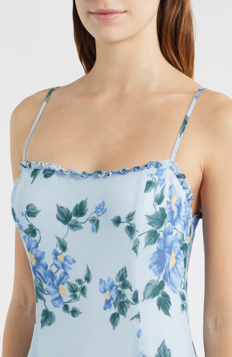 Reformation Lilibet Floral Ruffle Trim Midi Dress, Alternate, color, Fresh Air