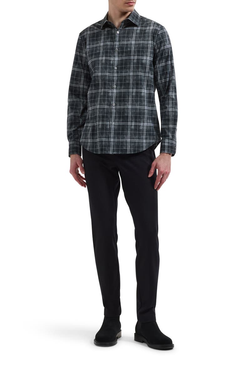 Axel Plaid Long Sleeve Shaped Shirt, Alternate, color, BLACK
