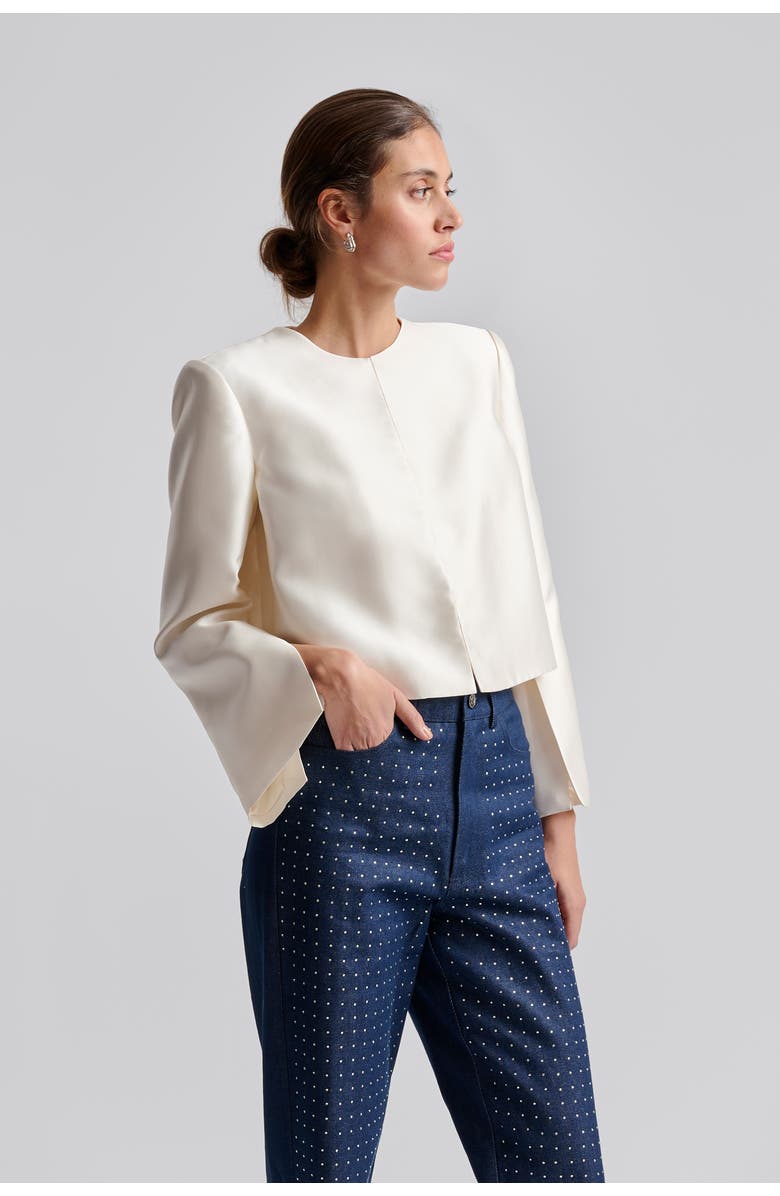 Malina Ruthie Cropped Long Sleeve Blouse, Main, color, Ivory