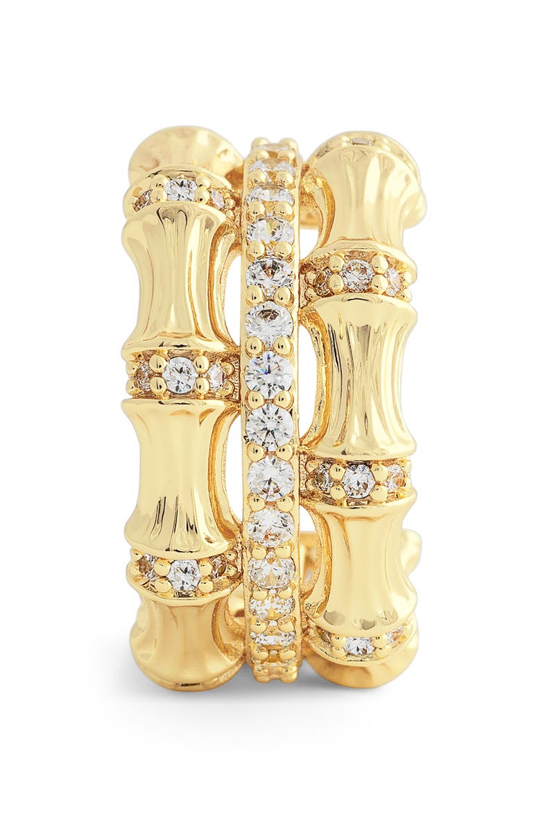 Anabel Aram Jewelry Bamboo Stacked Huggie Hoop Earrings, Alternate, color, 18K Gold/ White Cz Stone