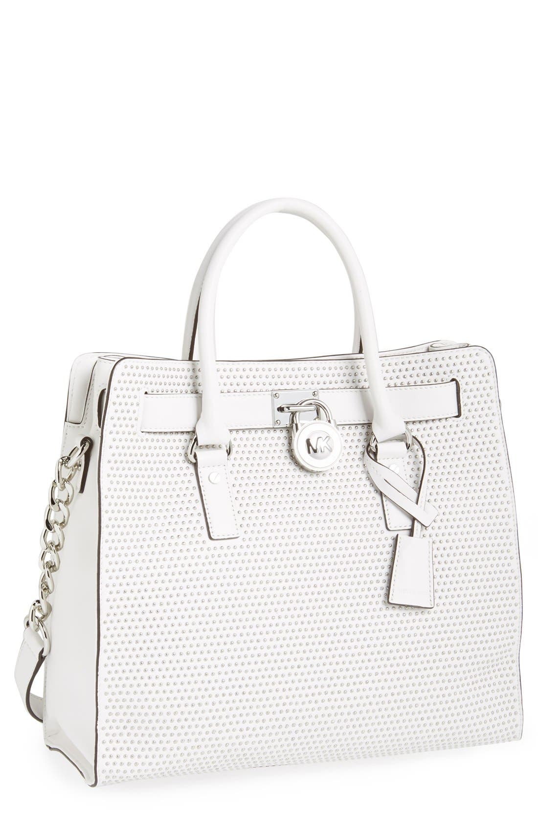 'Large Hamilton - Microstud' Leather Tote, Main, color, OPTIC WHITE