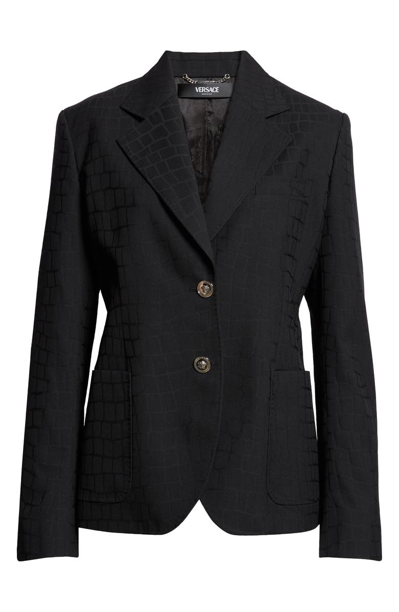 Versace Barroccodile Jacquard Single Breasted Virgin Wool Blazer, Main, color, 