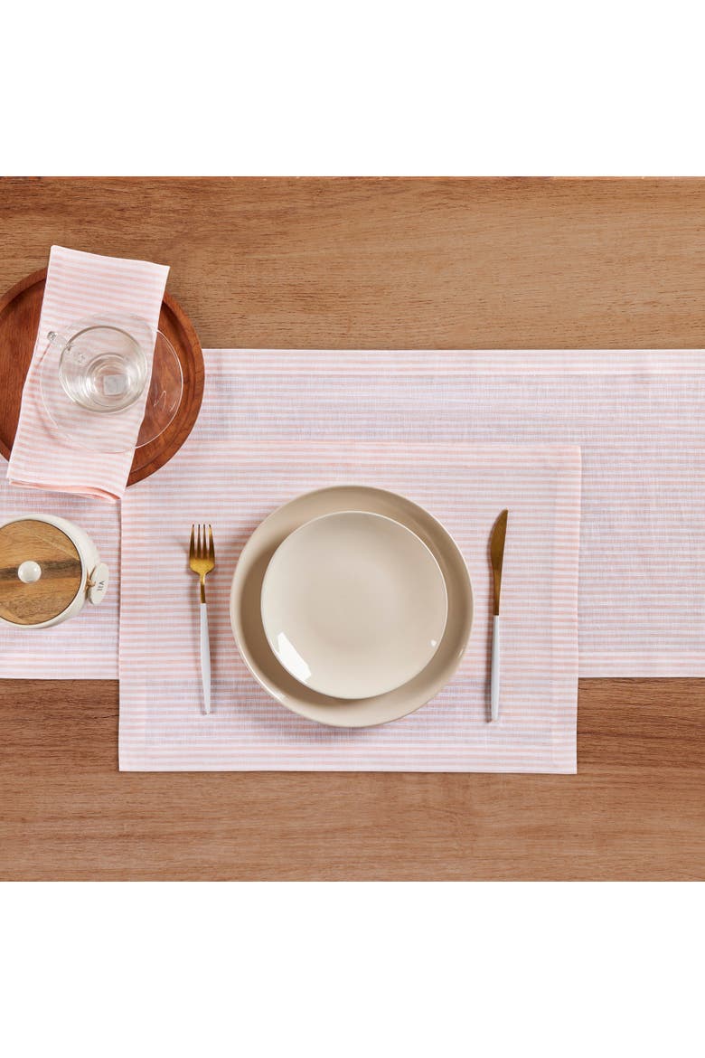 Linen Placemats Set of 4, 14 x 19" - Narrow Stripe, Alternate, color, Peach and White