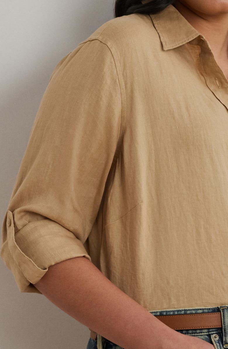 Lauren Ralph Lauren Karrie Tissue Linen Button-Up Shirt, Alternate, color, Tan