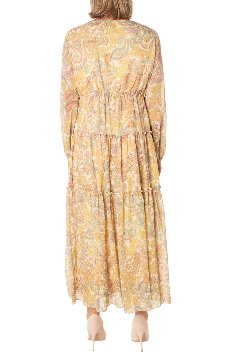 Taylor Dresses Chiffon V-Neck Long Sleeve Button Front Maxi Dress, Alternate, color,