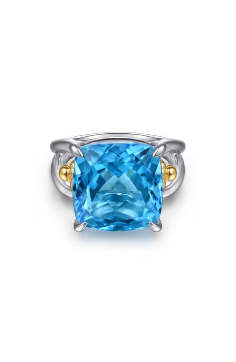 Bujukan Cushion Blue Topaz Signet Ring
