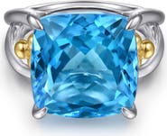 Gabriel & Co. Bujukan Cushion Blue Topaz Signet Ring