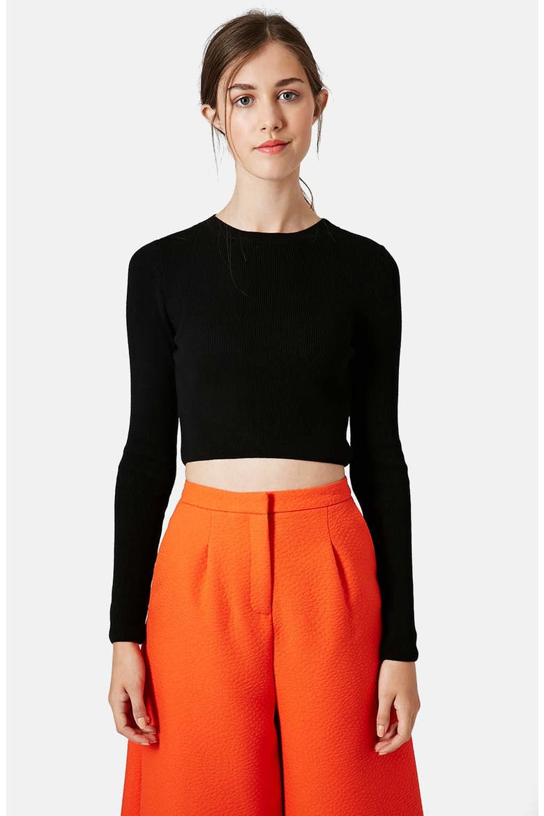 Ribbed Crop Sweater, Main, color, BLACK