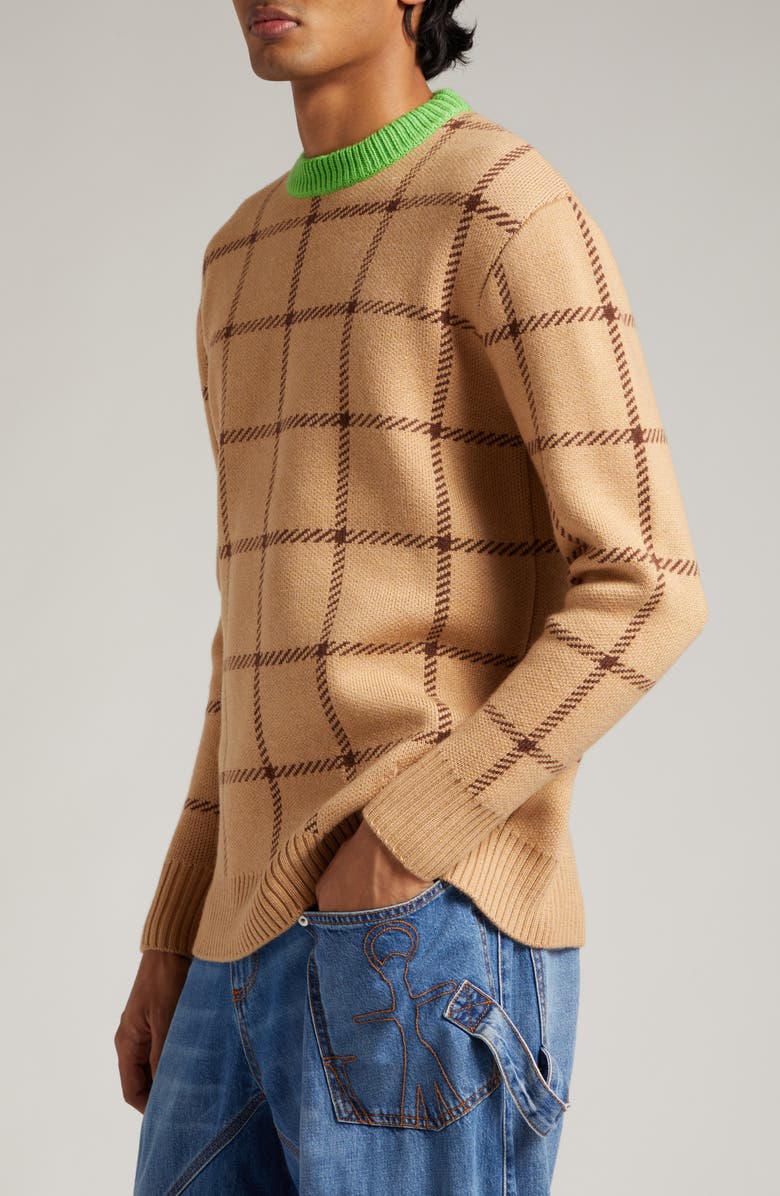 JW Anderson Check Jacquard Wool Crewneck Sweater, Alternate, color, 