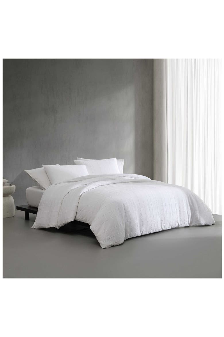Puckered Grid Duvet Cover & Shams Set, Alternate, color, WHITE