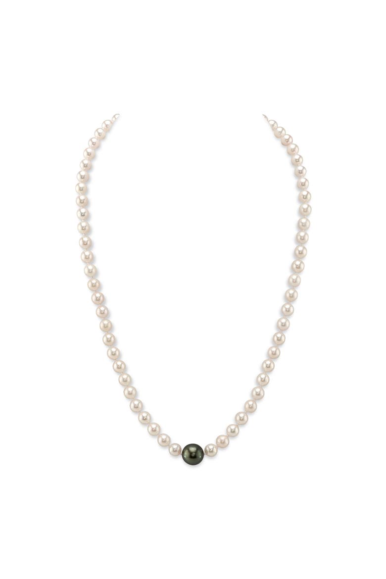 6.0-6.5mm Japanese Akoya White Pearl Necklace With Round Tahitian Center, Main, color, Sterling Silver Clasp