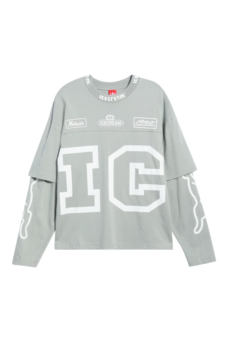 Strawberry Oversize Layered Long Sleeve Cotton Graphic T-Shirt, Main, color, NEUTRAL GRAY