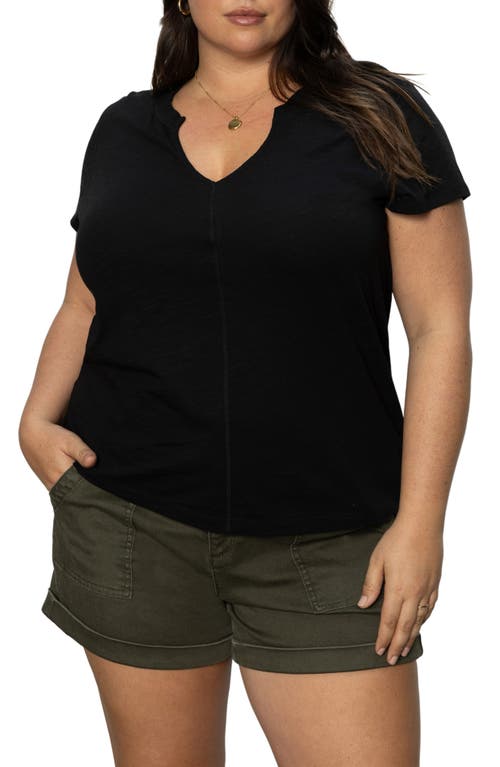 Sanctuary The New Girl Split Neck Cotton T-shirt In Black