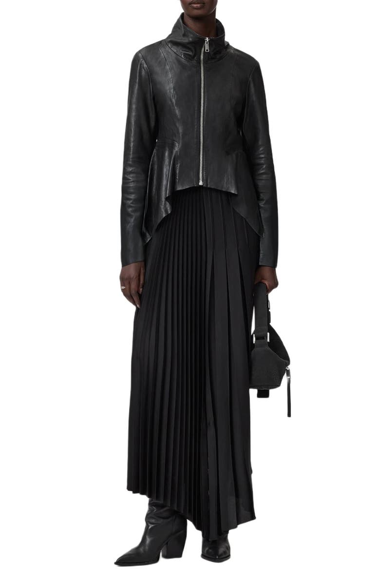 AllSaints Grace Leather Biker Jacket, Alternate, color, Black