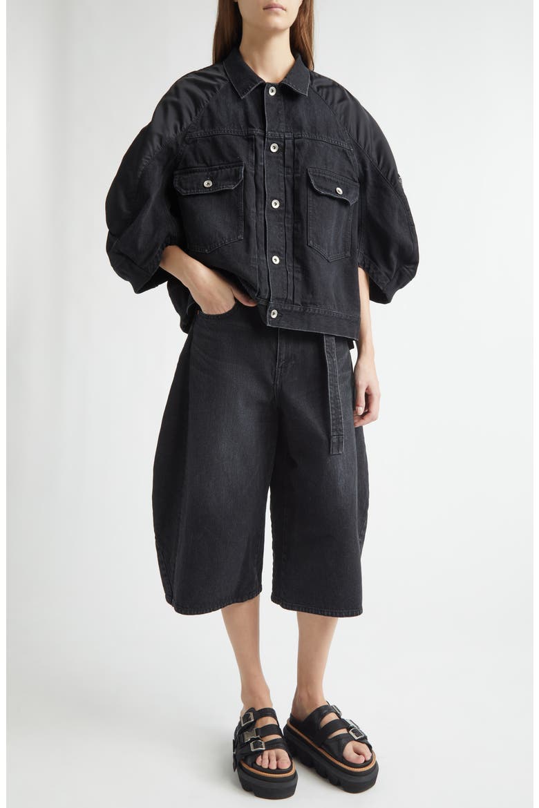 Denim & Nylon Mixed Media Jacket, Alternate, color, BLACK