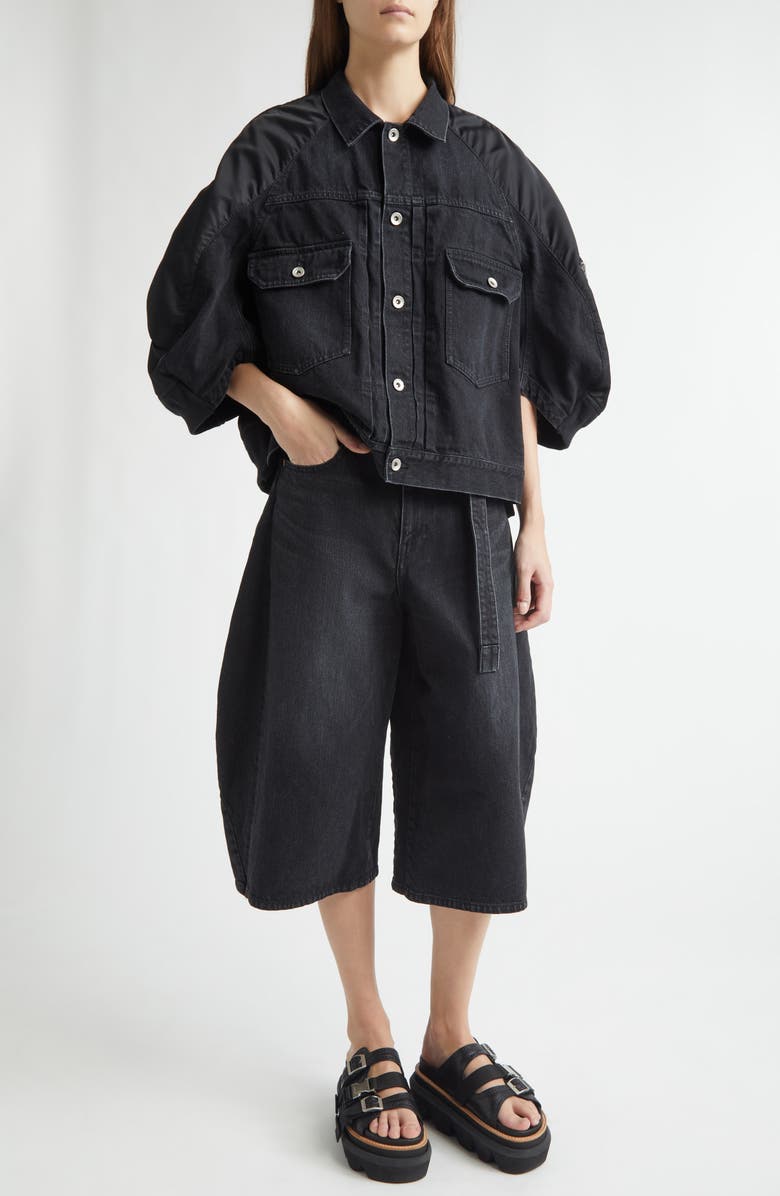 Sacai Denim & Nylon Mixed Media Jacket, Alternate, color, Black