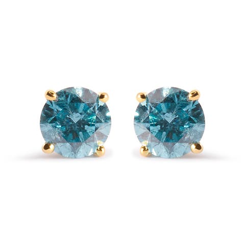 14K Yellow Gold 1.0 Cttw Treated Diamond Solitaire Stud Earrings