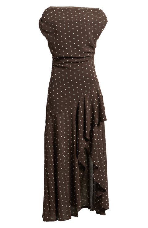 Cascading Off the Shoulder Evening Dress