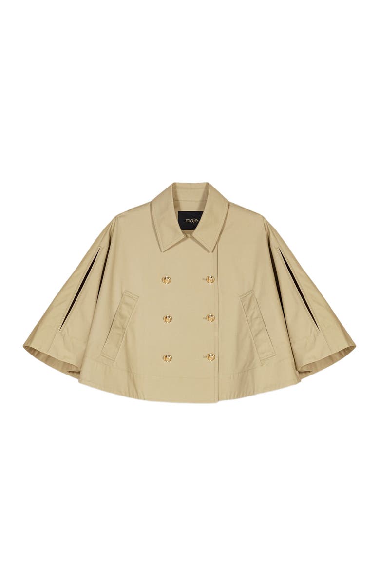 maje Short cape-effect trench coat, Main, color, Khaki