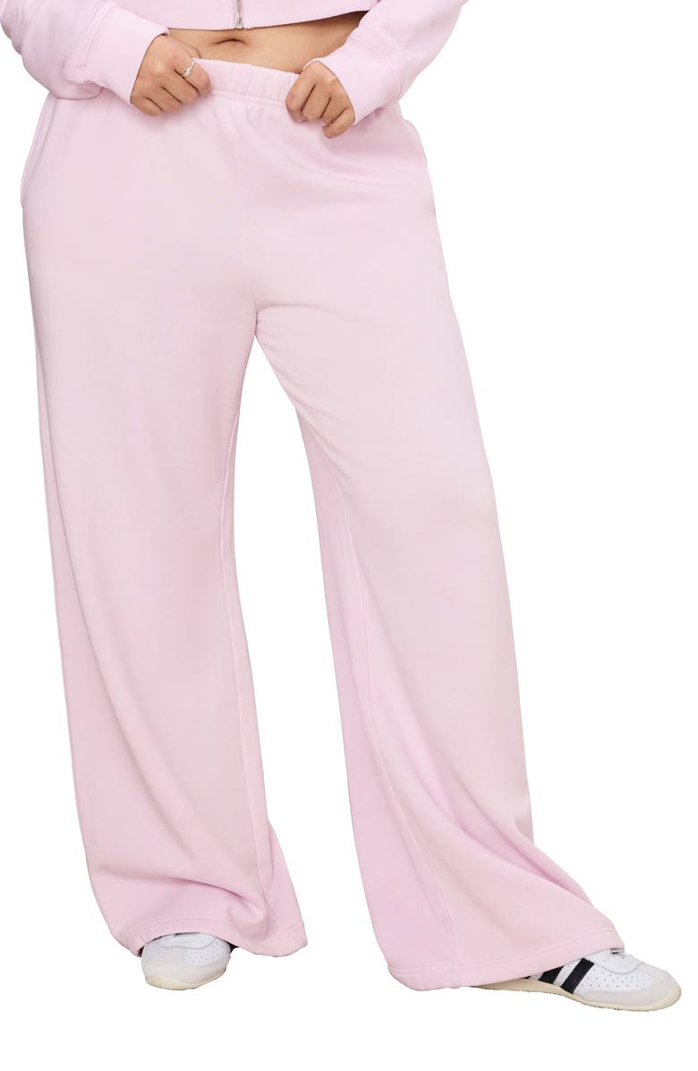 Good American Brushed Fleece Wide Leg Sweatpants, Alternate, color, Washed Cotton Candy Pink