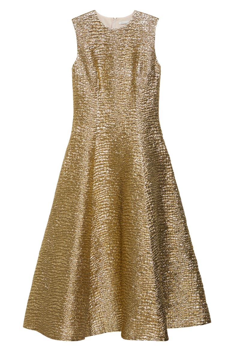 Mara Metallic Seersucker Fit & Flare Gown, Alternate, color, GOLD