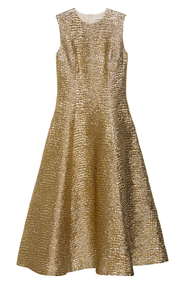 Emilia Wickstead Mara Metallic Seersucker Fit & Flare Gown, Alternate, color, Gold