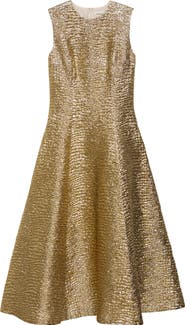 Emilia Wickstead Mara Metallic Seersucker Fit & Flare Gown