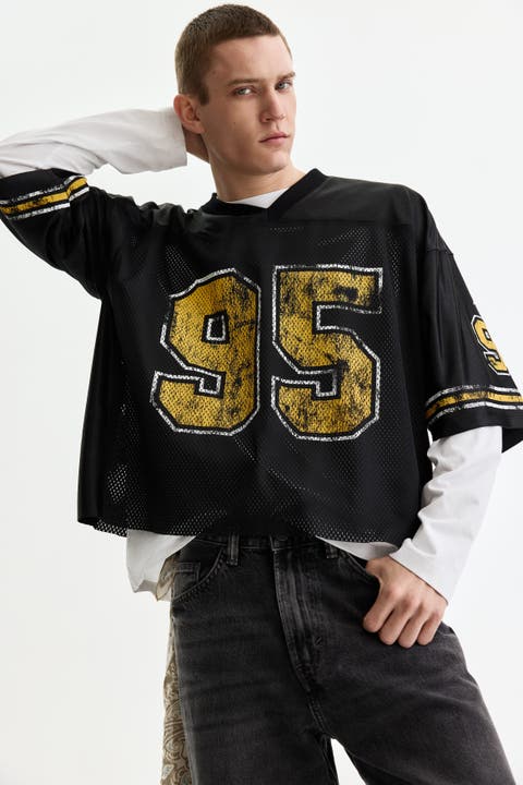 Oversized Fit Printed Mesh T-shirt