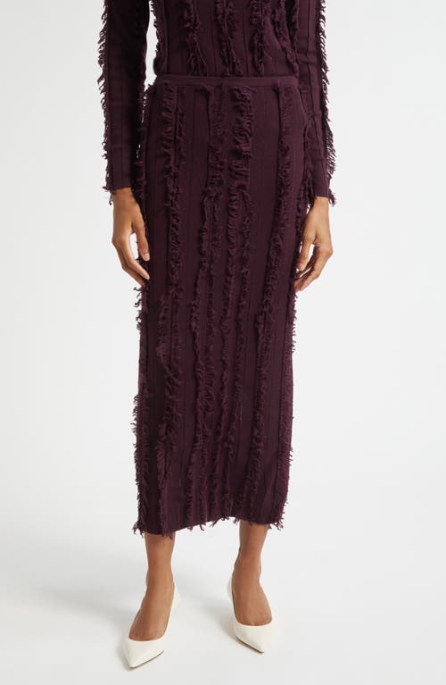 Zankov Evangeline Fringe Stripe Knit Pencil Skirt In Burgundy