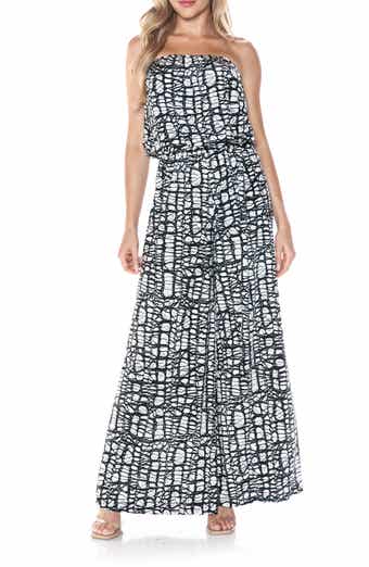 Printed Strapless Wide Leg Jumpsuit