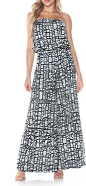 O.L. Printed Strapless Wide Leg Jumpsuit